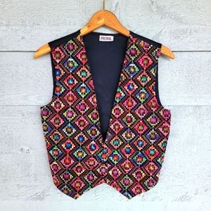 Vintage Prezzia Embroidered Vest Diamond  - no size tag, measures size Small